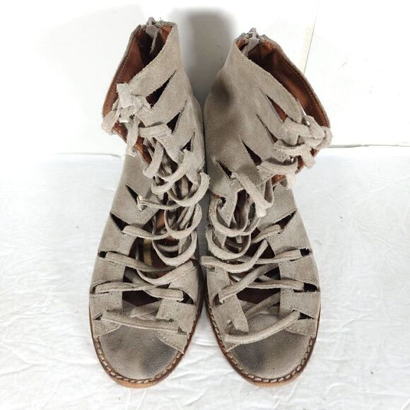 Jeffrey Campbell Women's Corwin US8 Taupe Suede Open Toe Lace-up Ankle Booties - Picture 14 of 14